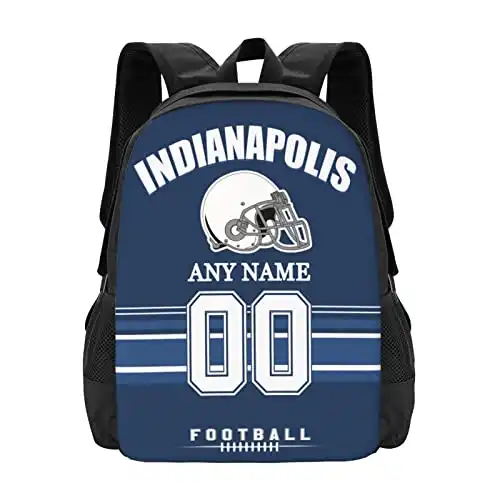 Indianapolis Backpack Custom Football Sport Backpacks, Customized Personalized Name And Number Backpack Travel Bag Gifts For Fans Men Women 17in