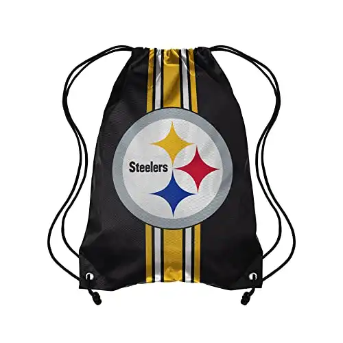 Forever Collectibles NFL Pittsburgh Steelers Team Stripe Drawstring Backpack BagTeam Stripe Drawstring Backpack Bag, Black, 19" x 14"