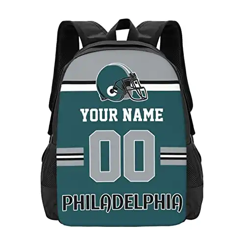 Philadelphia Backpack Custom Football Style Backpack Personalized Name and Number Backpacks Customized High Capacity Bag Gifts for Men Women Fans