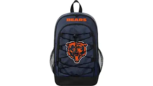 FOCO Chicago Bears 6 Pocket Bungee Backpack – Breathable Padded Back Panel Book Bag – Holds Water Bottles, Books,Umbrella, Laptop, Tablet, Notebooks and More - Officially Licensed NFL Fan Gear